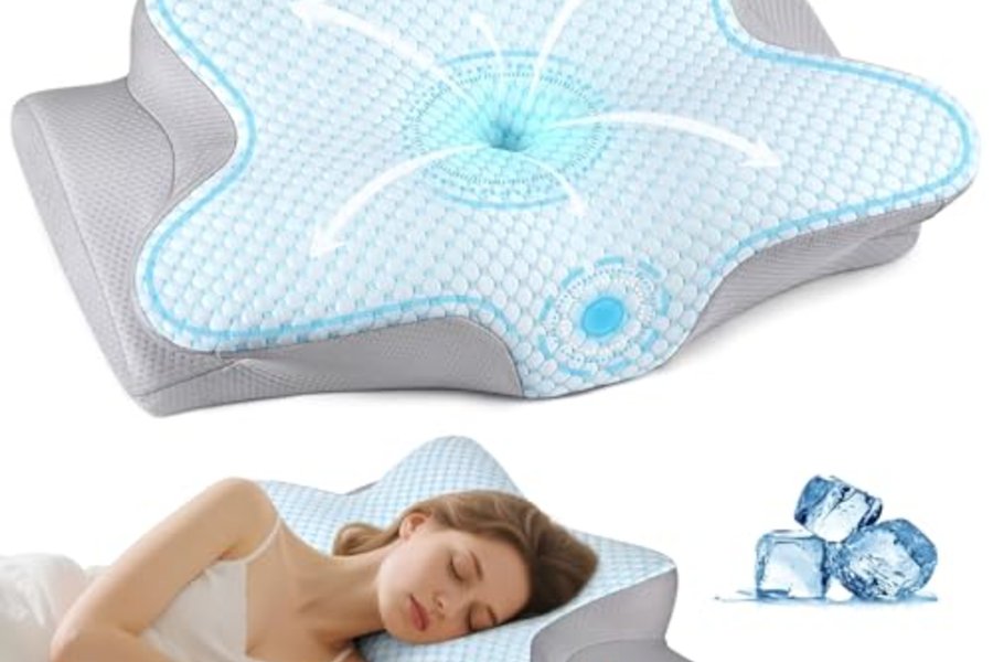 Butterfly contour pillow beside a resting sleeper
